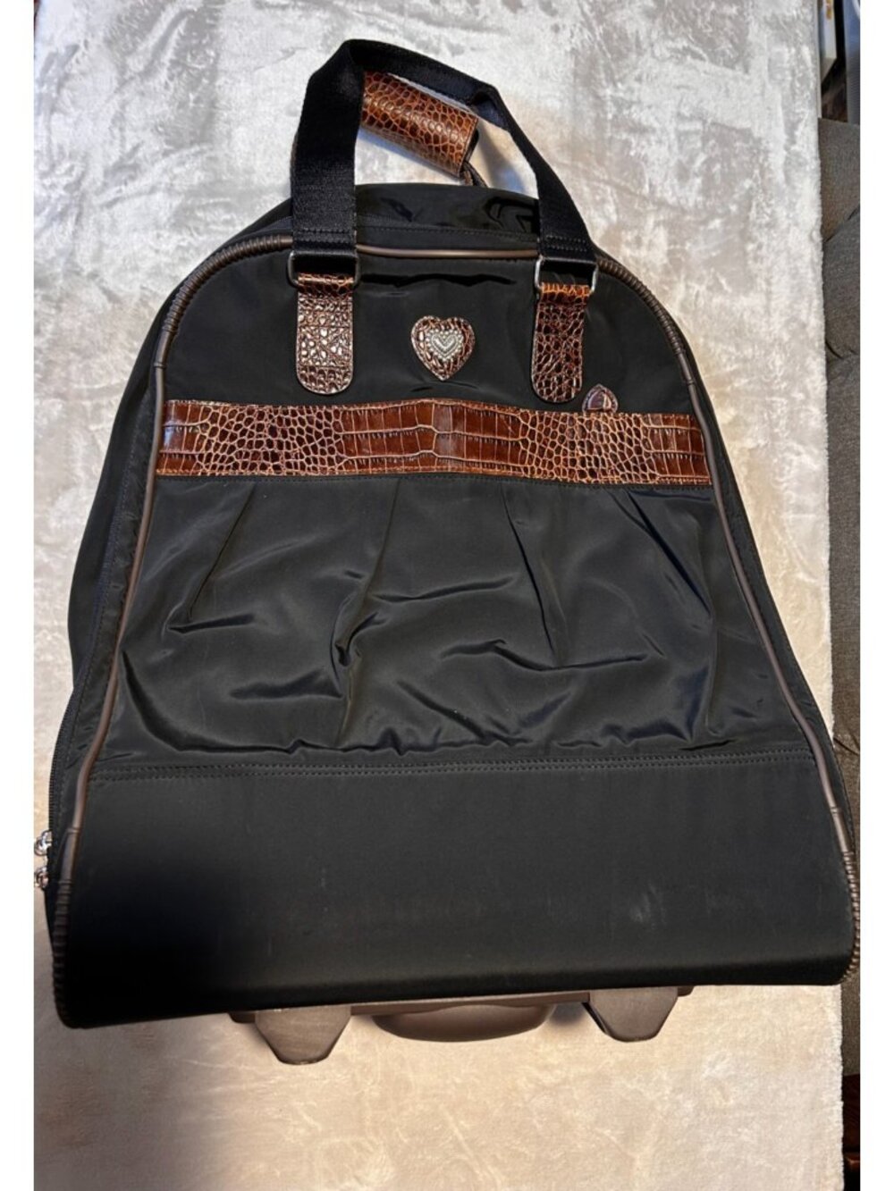 Brighton Rolling Suitcase Luggage Black Fabric Brown Croc Leather Trim Carry On